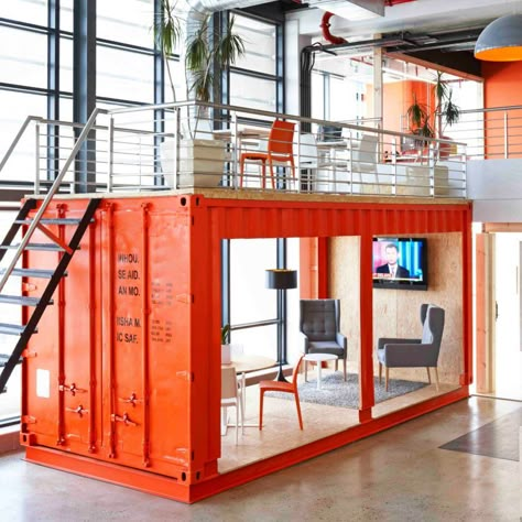 Shipping Container Office, Office Waiting Rooms, Industrial Office Design, Cool Office Space, Container Office, Warehouse Design, Container Architecture, Office Space Design, Container Design