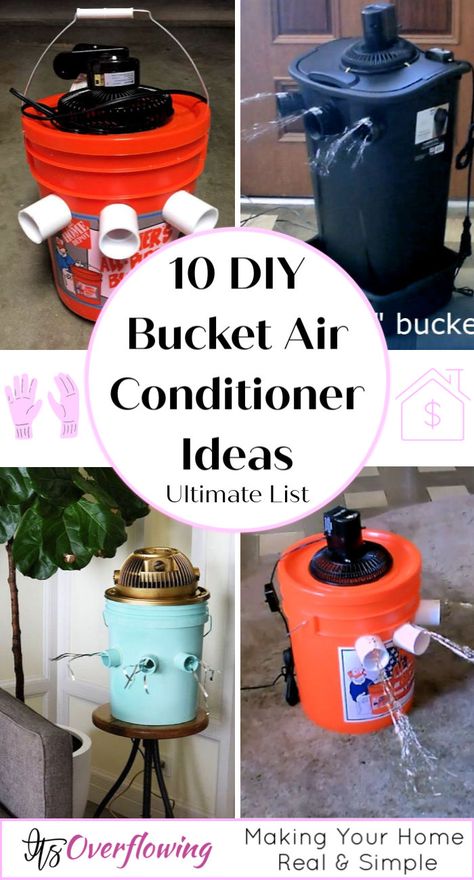 Diy Air Conditioner With Fan, Ice Chest Air Conditioner How To Make, Cooler Ac Diy, Diy Portable Air Conditioner, Rv Air Conditioner Hacks, Diy Swamp Cooler, Bucket Air Conditioner, Homemade Air Conditioner, Homemade Ac