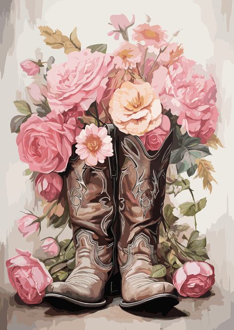 western boots with flowers Cowboy Boots With Flowers In Them, Boots With Flowers In Them, Flowers In Cowboy Boots, Cowgirl Boots And Flowers, Cowboy Boot With Flowers, Flowers In Boots, Dc Boots, Horse With Flowers, Boots With Flowers