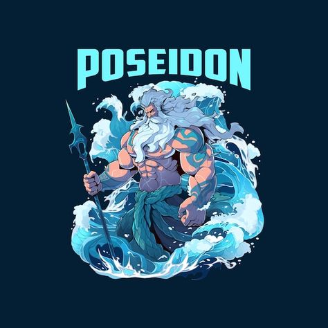 Vector poseidon goddess illustration des... | Premium Vector #Freepik #vector #poseidon #japanese-wave Poseidon Illustration, Goddess Illustration, Japanese Wave, Canva Elements, Design Artwork, Art Characters, Water Park, Premium Vector, Graphic Resources