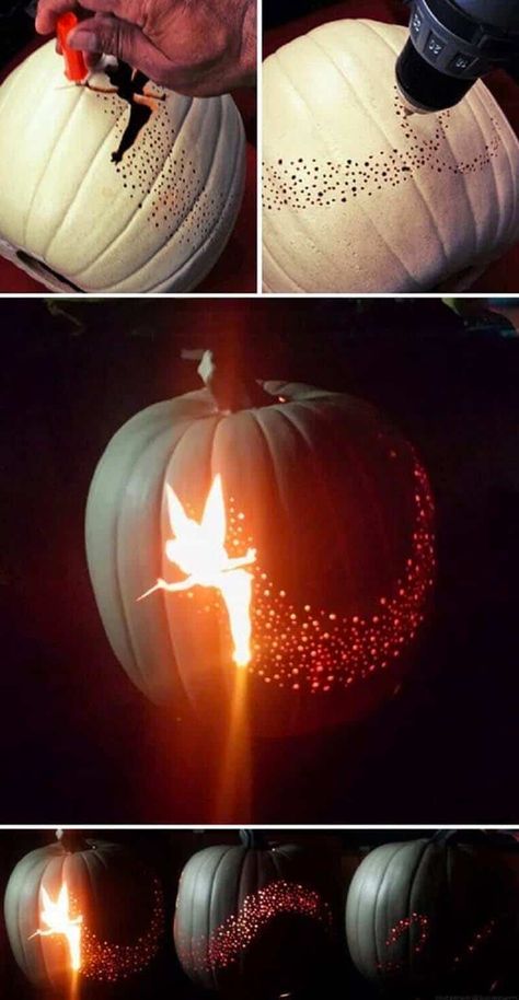 27 Unbelievably Clever Pumpkin Carving Ideas For Halloween Tinkerbell Pumpkin, Cool Pumpkin Designs, Diy Halloween Dekoration, Creative Pumpkin Decorating, Cute Pumpkin Carving, Creative Pumpkin Carving, Amazing Pumpkin Carving, Easy Pumpkin Carving, Hallowen Ideas