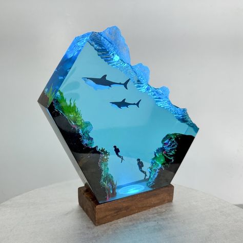 Mermaid Treasure Hunt, Mermaid Treasure, Marine Creatures, Cute Night Lights, Unique Night Lights, Epoxy Resin Table, Anniversary Gift For Him, Epoxy Resin Wood, Night Light Lamp