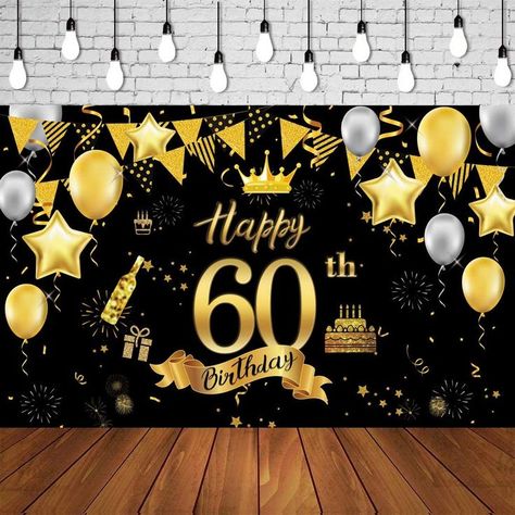 Extra Large Black Gold Happy Birthday Sign Poster Photography Backdrop Party Favor Supplies for Home Outdoor Birthday Anniversary Decor #CommissionEarned 60th Birthday Background, 60th Birthday Banner, 50th Birthday Banner, 60th Birthday Party Decorations, 40th Birthday Party Decorations, 50th Birthday Party Decorations, Black And Gold Balloons, Birthday Photo Booths, Happy Birthday Signs