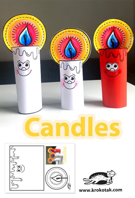 Candles Paper Candle Craft, Diy Candles Easy, Kids Candles, Candle Printable, Hanukkah Crafts, Candle Ornament, Paper Candle, Classroom Birthday, Children Activities