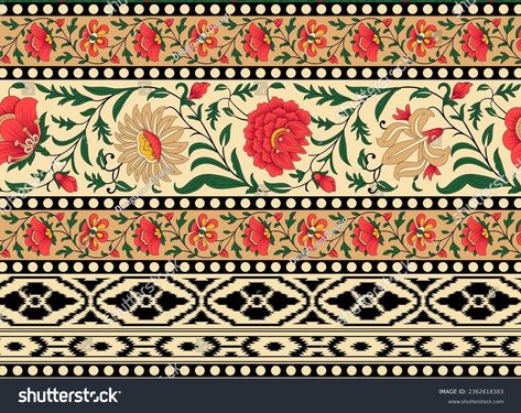 Beautiful Hand Drawn Geometrical Floral Mughal Stock Illustration 2362618383 | Shutterstock Mughal Floral Border, Mughal Border Design, Mughal Borders, Mughal Border, Mughal Flowers, Geometrical Border, Geometric Borders, Mughal Flower, Winter Prints