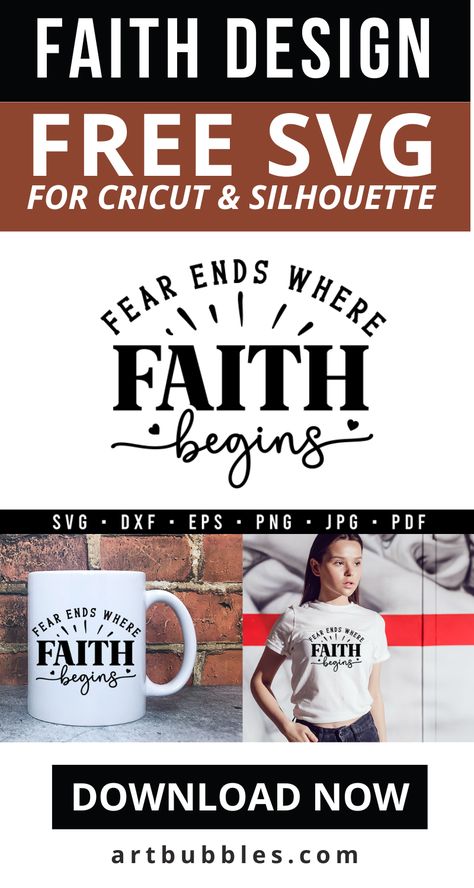 This Faith SVG File is a freebie for crafters to make faith shirts & faith mugs using Cricut, silhouette, etc. Crafters can download this SVG file for free. A zip file contains SVG, DXF, PNG, EPS, JPG & PDF formats. Faith SVG design is now available for free. This design is perfect for printing on a variety of items like t-shirts, mugs, cards, signs, or anything else you can imagine! #faithsvg #faithfreesvg #faith #faithtshirt #faithmug #faithquotefreesvg #faithdesign #creativefaithsvg Faith Svg Free, Christian Svg Free Files For Cricut, Svg Free Files For Cricut, Faith Shirts, Holidays Crafts, Cricut Projects Easy, Faith Tshirts, Cricut Svgs, Using Cricut