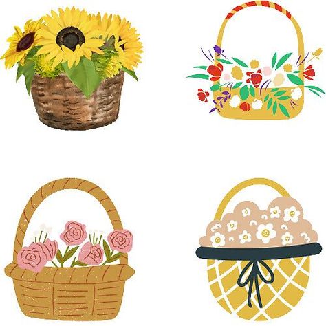 Flower Basket Drawing, January Art, Basket Drawing, Flower Baskets, Flowers For Sale, Winter Inspired, Art Stickers, Dundee, Flower Illustration