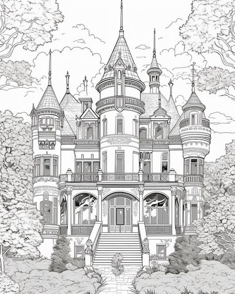 Castle Drawing, Black And White Drawing, Castle, Coloring Pages, Stock Photos, Black And White, Building, Drawings, Black