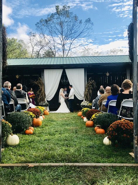 Mum And Pumpkin Wedding, Fall Wedding Ceremony Aisle, Mums And Pumpkins Wedding, Fall Wedding With Pumpkins And Mums, Fall Wedding Mums And Pumpkins, Fall Wedding Mums, Fall Wedding Aisle Decorations, Pumpkin Wedding Decorations, Arch Ways