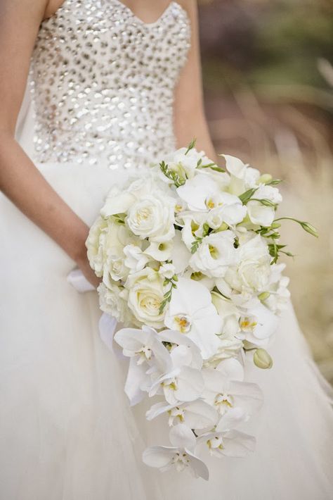 Cascading white #bouquet ~ Bamber Photography, Floral Design: Blossoms at Biltmore Park  | bellethemagazine.com 2016 Wedding Trends, White Wedding Decorations, Holding A Bouquet, Cascading Bridal Bouquets, Cascading Wedding Bouquets, Cascade Bouquet, Mod Wedding, White Bouquet, White Bridal