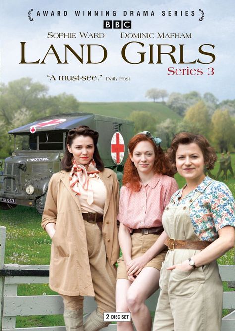 Land Girls Series (2009-2011) British TV Drama Series. Set on a farm in the English countryside during World War II, this program follows the lives, loves, highs and lows of four members of the Women's Land Army who are working at the Hoxley Estate.  Becci Gemmell, Susan Cookson, Mark Benton...TV Series Women's Land Army, British Movies, Land Girls, Bbc Drama, Series To Watch, Girls Series, Great Tv Shows, British Tv, Mini Series