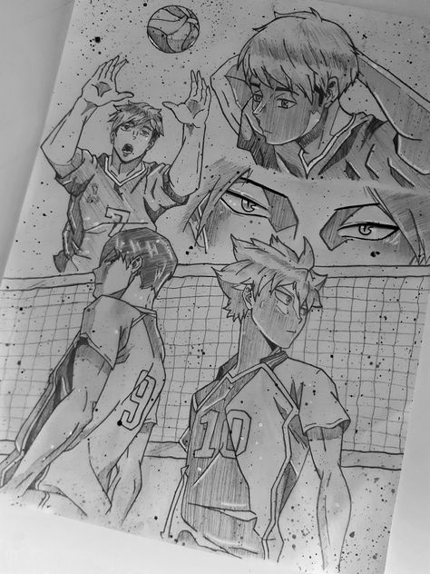 Multiple Sketches On One Page, Haikyu Drawing Sketch, Volleyball Sketch Art, Haikyu Doodles, Hinata Drawing Haikyuu, Anime Drawing Haikyuu, Volleyball Doodles, Haikyuu Drawing Sketch, Volleyball Drawings