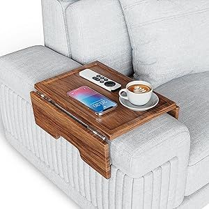 Couch Arm Table Tray | Robust Sofa Arm Tray – Acacia Wood – Armrest Tray for Couch, Sofa & Chair Couch Desk, Sofa Arm Tray, Couch Tray, Couch Arm Table, Sofa Arm Table, Wooden Couch, Table Clips, Bamboo Sofa, Small Living Room Design