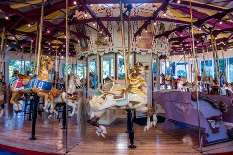 The carousel at Congress Park is one of the Saratoga Springs New York points of interest Columbus Zoo, Ny Trip, Saratoga Springs Ny, Canada Road Trip, Things To Do With Kids, Lake Living, Community Park, Saratoga Springs, Lake Placid