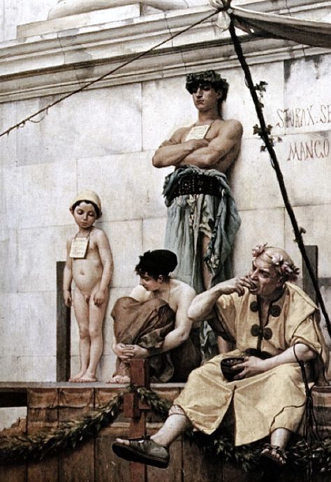 The Slave Market. 1886.  Gustave Boulanger. French 1824-1888. oil/canvas Ancient Rome Aesthetic, Slave Market, Roman City, Classical Antiquity, Historical Painting, Oil Canvas, Green Life, Dark Ages, Old Master