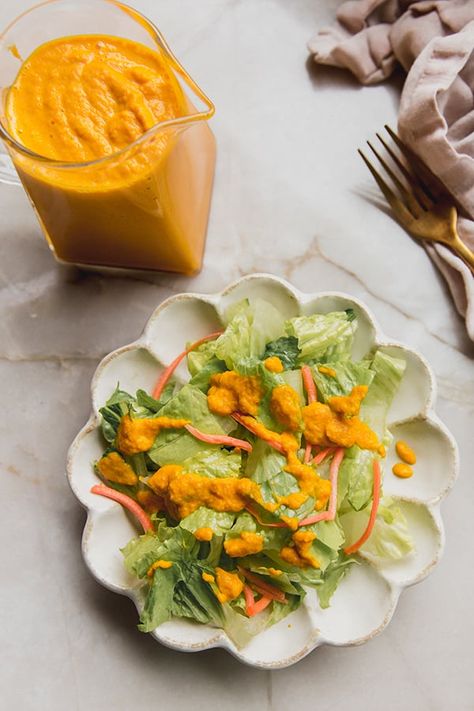 Japanese Restaurant Style Ginger Salad Dressing (Gluten-free, Paleo, AIP) Benihana Ginger Dressing, Japanese Style Ginger Dressing, Japanese Carrot Ginger Dressing, Unbound Wellness Ginger Dressing, Creamy Ginger Dressing Japanese, House Salad Dressing, Diy Dressings, Freezer Desserts Recipes, Ginger Salad Dressing