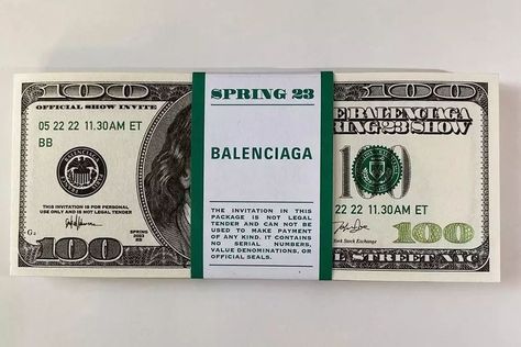 Balenciaga Invites Guests to Its Spring 2023 Show With a Stack of Faux Cash: The show is set to take place at the New York Stock Exchange building. Balenciaga Fashion Show, Show Reference, Sunday In New York, Balenciaga Runway, Fashion Invitation, Show Invitation, Margiela Archive, Celebration Dinner, Marketing Fashion