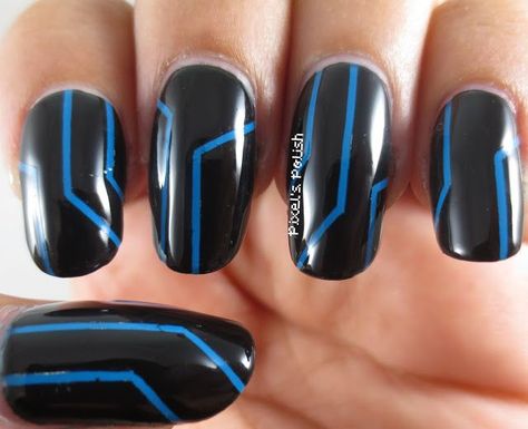 Tron Nails, Geeky Nails, Live Action Disney Movies, Nerd Nails, Disney Themed Nails, Disney Inspiration, Disney Inspired Nails, Live Action Disney, Mens Nails