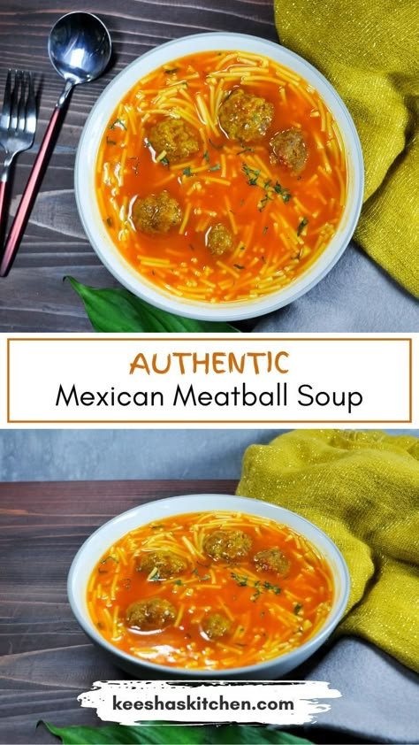 Meatball And Spaghetti, Fideo Soup Recipe, Albondigas Soup Recipe Mexican, Fideo Recipe, Albondigas Soup Recipe, Spaghetti Soup, Mexican Meatball Soup, Chicken Soup Recipes Homemade, Mexican Meatballs