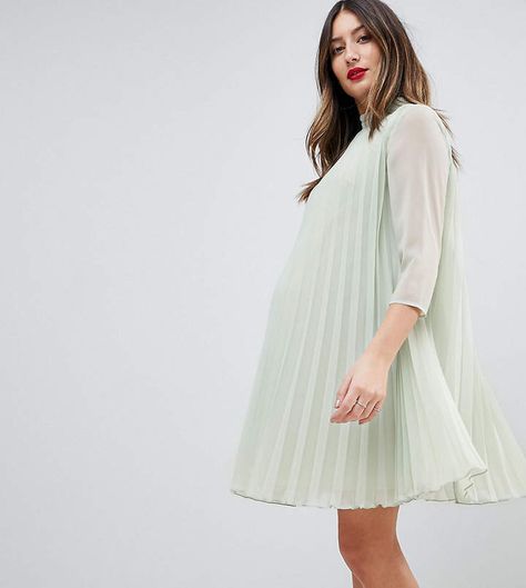 ASOS Maternity Pleated Trapeze Mini Dress #ad Maternity Dress Pattern, Balloons Pictures, Pregnant Dress, Cute Maternity Dresses, Trendy Maternity Outfits, Baby Bump Style, Maternity Styles, Pregnancy Dress, Nursing Bras