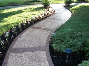 Stamped Concrete Entryway, Driveway Update, Patio Courtyard Ideas, Walkway Designs, Stamped Concrete Walkway, Side Walkway, Front Yard Walkway, Yard Walkway, Stamped Concrete Driveway