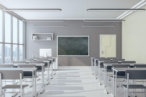 Classroom Interior Design, Empty Classroom, Classroom Interior, Modern Classroom, Photo Light, Classroom Design, Photo Lighting, Graphic Design Services, Premium Photo