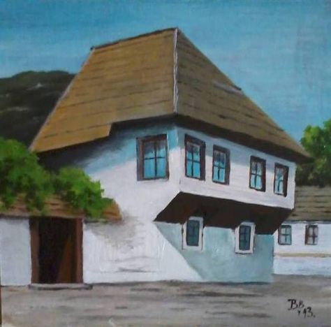 A typical traditional #Bosnian house is Ottoman-influenced with five key elements: outer wall, cobbled courtyard with a water fountain, lower 'living' quarters and upper relaxation rooms with #doksat (a type of verandah). Sarajevo, #acrylic, 20 x 20 cm by Biljana #Bodul #art #architecture #Bosnia Old Bosnian House, Bosnian House, Cobbled Courtyard, Traditional Houses, Relaxation Room, House Drawing, Art Architecture, Water Fountain, Art Teacher