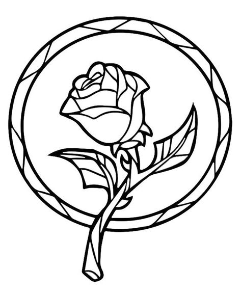 Beauty and the Beast Enchanted Rose Coloring book page printable freebie Rose Coloring, Beauty And The Beast Rose, Rose Coloring Pages, Disney Decals, Stained Glass Rose, Beauty And The Beast Party, Idee Cricut, Hannah Lynn, Enchanted Rose