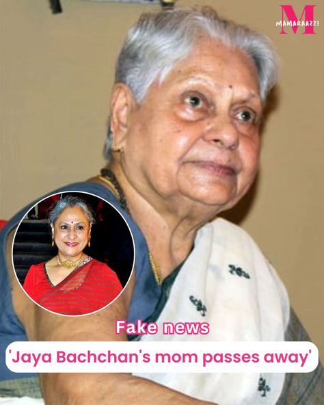 The news of Jaya Bachchan's mom passing away broke which has confirmed to be false. Her mom 'Indira Bhaduri' aged 94 was taken to the hospital due to a spinal fracture. But the Bachchan family announced that she is alive and well ❤️ [Bollywood news, Celeb news, Celeb updates, Bollywood updates, Bollywood fans, Bollywood gossip, Bollywood actor, mamaraazzi] Bachchan Family, Bollywood Updates, Bollywood Gossip, Bollywood Actors, The Hospital, Bollywood News, Actors