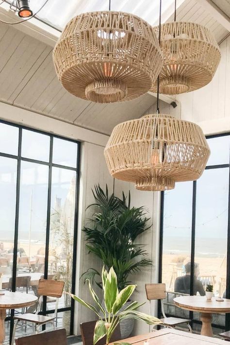 The Hamptons Sphere Geometric Rattan pendant lights beach | Etsy Farmhouse Coastal, Farmhouse Interior Design, Young House Love, Beach Cafe, Rattan Pendant, Rattan Pendant Light, Resort Design, Interiors Magazine, Restaurant Lighting