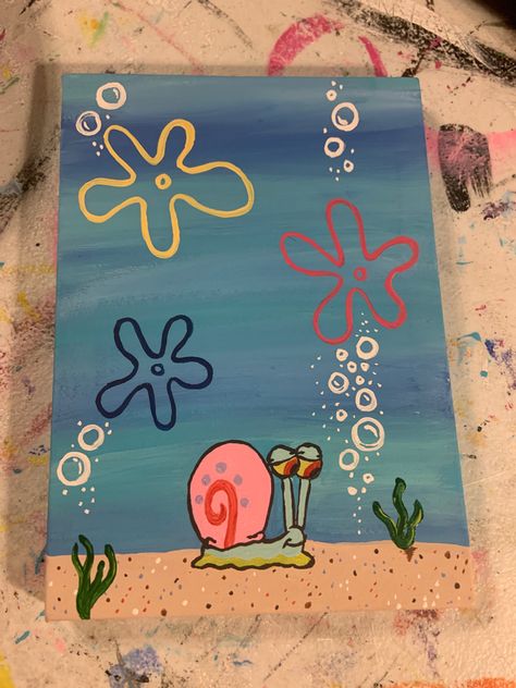 Spongebob Things To Draw, Easy Canvas Art Spongebob, Spongebob Calculator Painting, Easy Paintings Spongebob, Spongebob And Patrick Canvas Painting, Sponge Bob Canvas Painting, Disney Character Paintings Easy, Cartoon Art Spongebob, Gary Spongebob Drawing