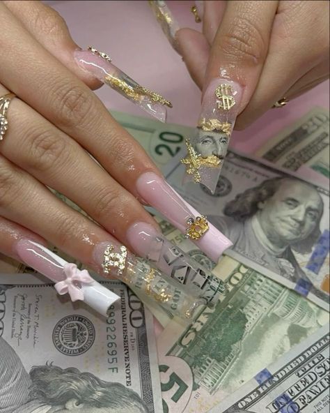 Acrylic Nails Ideas, Money Nails, Nails For Summer, Spring Nail Designs, Girly Acrylic Nails, French Tip Acrylic Nails, Acrylic Nails Coffin Pink, Nails Only, Long Square Acrylic Nails