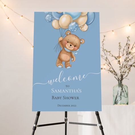 Royal Prince Blue and Gold Baby Shower Invitation Teddy Bear Holding Balloons, Bear Holding Balloons, Teddy Bear Balloon, Holding Balloons, Classy Baby Shower, Bear Balloon, Blue Teddy Bear, Boho Invitations, Gender Neutral Baby Shower Invitations