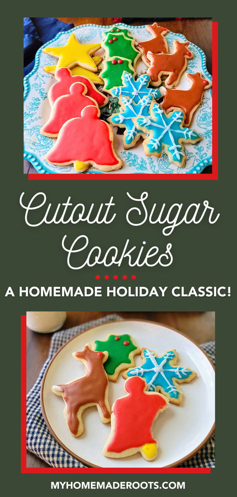 Create beautifully decorated Cutout Sugar Cookies with this easy recipe! Perfect for holiday baking, these classic sugar cookies hold their shape and are topped with a glossy, delicious icing. Fun to make and customize, they're the ideal treat for festive celebrations! #SugarCookies #HolidayBaking #CutoutCookies #DecoratedCookies #CookieRecipe Easy Homemade Icing, Cutout Cookies Decorated, Old Fashioned Sugar Cookie Recipe, Cutout Cookie Recipe, Christmas Cutout Cookie Recipe, Sugar Cookie Cutout Recipe, Old Fashioned Sugar Cookies, Homemade Icing, Sugar Cookie Icing Recipe