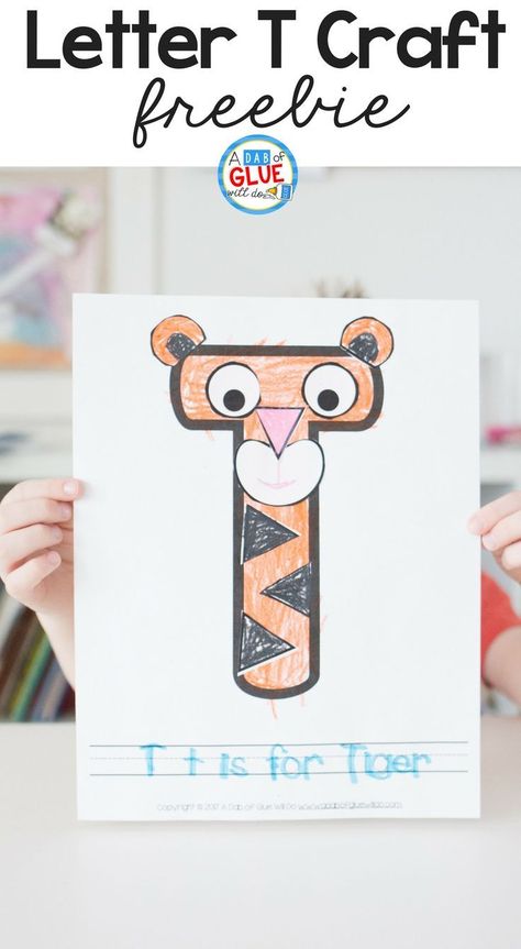 Teaching the alphabet can be fun when it's hands-on. Here's another letter in the animal alphabet crafts - featuring the letter T for Tiger. #literacy #alphabet Letter T Craft, T Is For Tiger, Tiger Craft, Letter T Crafts, Letter T Activities, Animal Alphabet Letters, Alphabet Letter Crafts, Letter Craft, Letter Recognition Activities