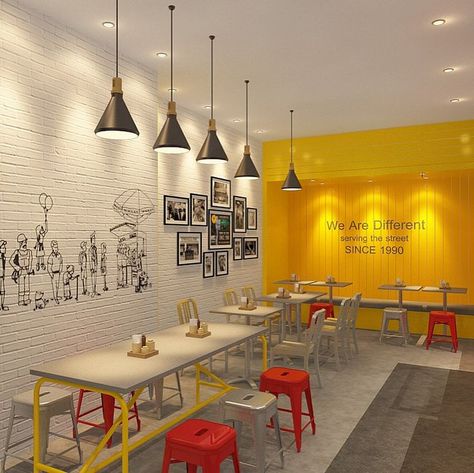 Small Restaurant Design Interiors Simple, Small Fastfood Design, Food Office Design, Cafe Interior Design Ideas Inspiration, Fastfood Interior Design Ideas, Fastfood Restaurant Interior, Pizza Cafe Design, Pizza Cafe Interior Design, Local Restaurant Design