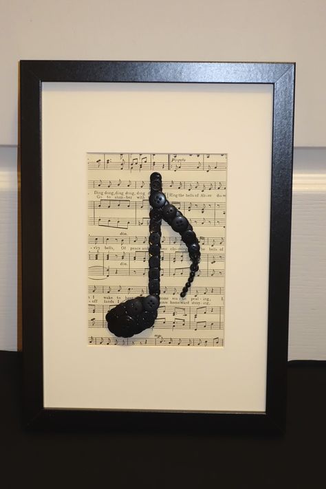 Musical note set on vintage music sheet. Crafts Using Old Sheet Music, Music Sheet Crafts Wall Art, Sheet Music Framed, Sheet Music Framed Wall Art, Framed Sheet Music, Music Note Picture Frame, Framed Music Sheets Wall Art, Sheet Music Decor, Piano Crafts