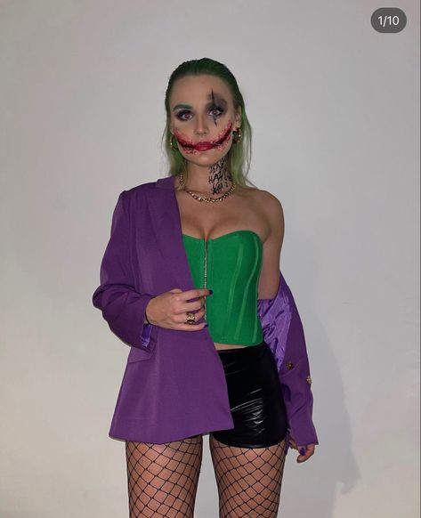 Joker Outfit Women, Halloween Looks Costume Ideas, Joker Costume Ideas, Halloween Kostüm Joker, Joker Costume Female Outfit, Halloween Joker, Joker Outfit, Holloween Costumes, Female Joker