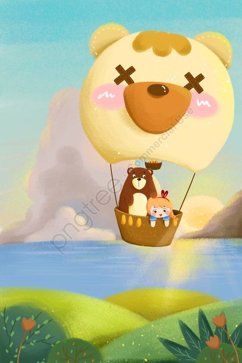 Cute Hot Air Balloon Drawing, Hot Balloon Illustration, Jake Tattoo, Cartoon Hot Air Balloon, Hot Air Balloon Illustration, Hot Air Balloon Cartoon, Cute Hot Air Balloon, Hot Air Balloon Drawing, Bear Hot Air Balloon