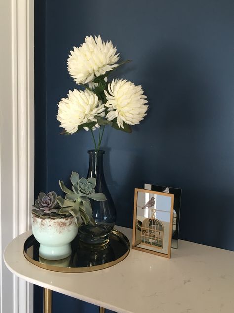 Hicks Blue Little Greene, Victorian Hallways, Little Greene Paint Colours, Navy Lounge, Victorian Hallway, Dark Living Rooms, New Paint Colors, Modern Farmhouse Bedroom, Living Room Arrangements