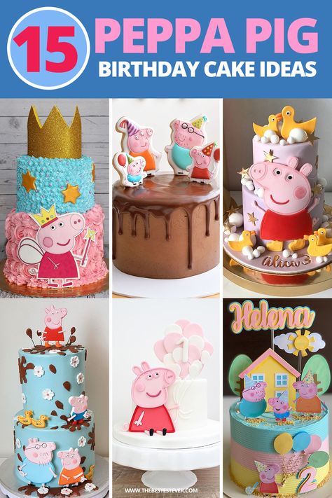 Take a look at these 15 beautiful Peppa Pig cake ideas, you are going to absolutely love some of them. If you are looking for Peppa Pig birthday cake designs, then we highlight 15 looks that will be perfect for your upcoming birthday party. #peppapig #peppapigbirthday #peppapigparty Props Pig Birthday Cake, Pepper Pig Cake Ideas, Peppa Pig Unicorn Cake, 2nd Birthday Peppa Pig Party, 3rd Birthday Party For Girls Ideas Cake, Peppa Pig 5th Birthday Party, Peppa Pig Birthday Party Cupcakes, Birthday Peppa Pig Ideas, Peppa Pig Buttercream Cake