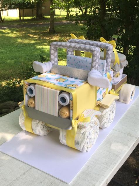 Crafty Fun Group | Yesterday I had posted the Jeep diaper cake I made for a gift | Facebook Jeep Diaper Cake, Jeep Baby, Fun Group, Shower Food, Baby Shower Planning, Safari Baby Shower, Diaper Cakes, Baby Shower Food, Cake Ideas