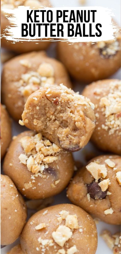 These no-bake Keto Peanut Butter Balls are an easy and quick sweet snack or dessert that is sure to satisfy your sweets craving! They are made with coconut flour, sugar-free sweeteners, chocolate chips, and of course, peanut butter! You will want multiples of these! #keto #lowcarb Keto Peanut Butter Balls, Peanut Butter Chocolate Balls, Keto Peanut Butter Chocolate, Kasey Trenum, Peanut Butter Brands, Keto Peanut Butter, Organic Peanut Butter, Butter Balls, Snack Craving