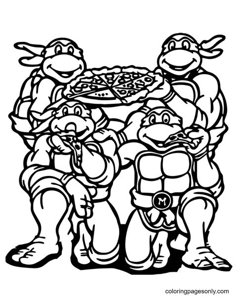 Ninja Turtle Eat Pizza Turtles Eating, Ninja Turtles Coloring Pages, Michelangelo Ninja Turtle, Pizza Coloring Page, Ninja Turtle Coloring Pages, Turtle Coloring Pages, Ninja Turtle Birthday, Eating Pizza, Pattern Coloring Pages