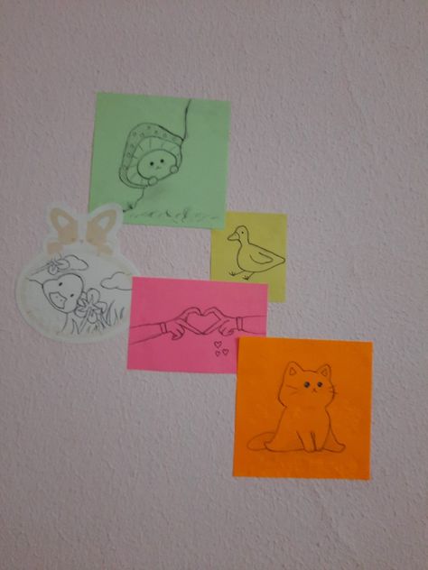 What To Draw On A Sticky Note, Stikey Notes Art, Post It Notes Doodles, Cute Things To Draw On Sticky Notes, Cute Post It Note Drawings, Sketches On Sticky Notes, Easy Post It Note Drawings, Sticky Note Drawings Doodles Easy, Sticky Note Wall Ideas