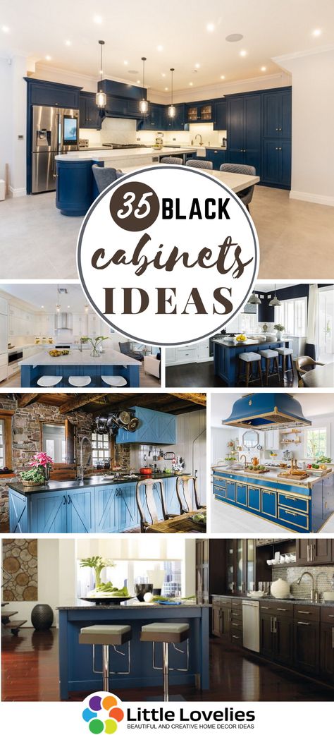 33 BLUE KITCHEN ISLAND IDEAS | STUNNING TRENDS YOU CAN APPLY AT YOUR HOME Black Kitchen Cabinets Inspiration, Kitchen Backsplash Ideas For Black Cabinets, Decorating A Black Kitchen, Black Kitchen Cabinets Backsplash, Grey Kitchen Black Cabinets, Black Appliances With Black Cabinets, Black Kitchen Cabinets Black Appliances, Black Appliances Black Cabinets, Black Cabinets Gray Walls