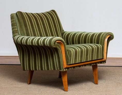 Vintage striped lounge armchair | €1,750 | Whoppah Scandinavian Lounge Chair, Danish Lounge Chair, Moroccan Lounge, Green Lounge, Velvet Lounge Chair, Mid Century Lounge, Velvet Lounge, Mid Century Lounge Chairs, Lounge Chair Design