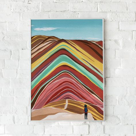 Rainbow Mountains Peru Painting, Peru Illustration, Peru Painting, Peru Tattoo, Eco Project, Rainbow Mountains Peru, Things Quotes, Peruvian Art, Rainbow Mountain