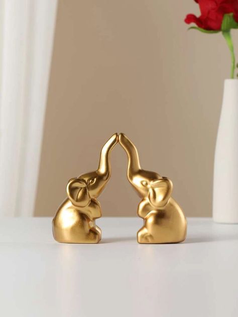 Gold Elephant Decor, Tropical Velvet, Elephant Decoration, Home Office Shelves, Elephant Home Decor, Elephant Ornament, Small Elephant, Ceramic Elephant, Elephant Sculpture