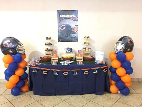 Chicago Bears Baby Shower Party Ideas | Photo 1 of 12 Chicago Bears Birthday Party Decor, Chicago Bears Themed Birthday Party, Chicago Bears Party Ideas, Chicago Bears Birthday Party, Chicago Bears Party, Nfl Party Decorations, Chicago Bears Birthday, 50th Birthday Husband, Nfl Party